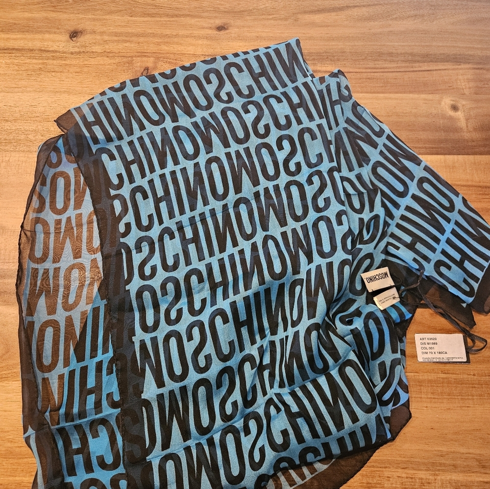 Moschino Black and Blue Logo Scarf